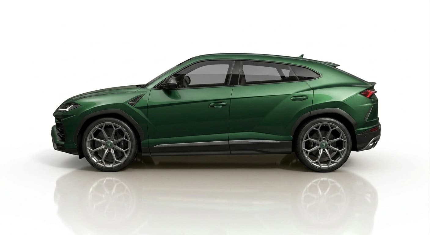 A green Lamborghini Urus, our reference fleet showcase vehicle